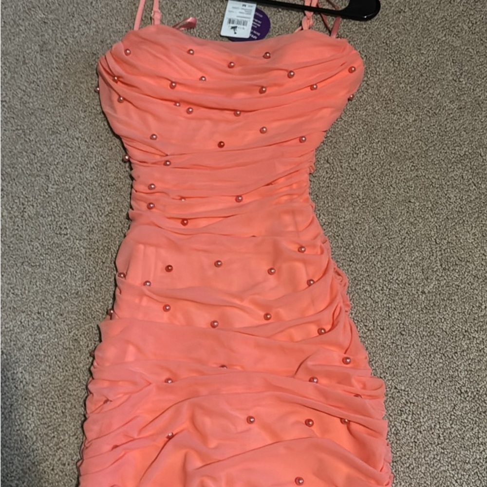 Windsor Coral Mini Dress with Beaded Details